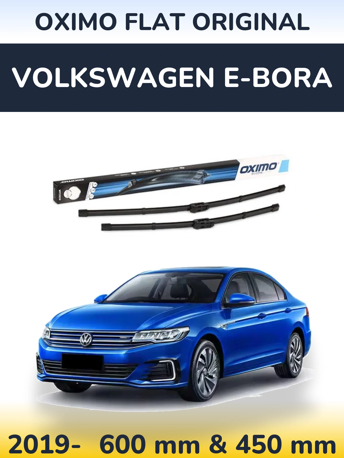 Комплект передних дворников Oximo Flat Original 600 & 450 мм для Volkswagen e-Bora 2019-2026