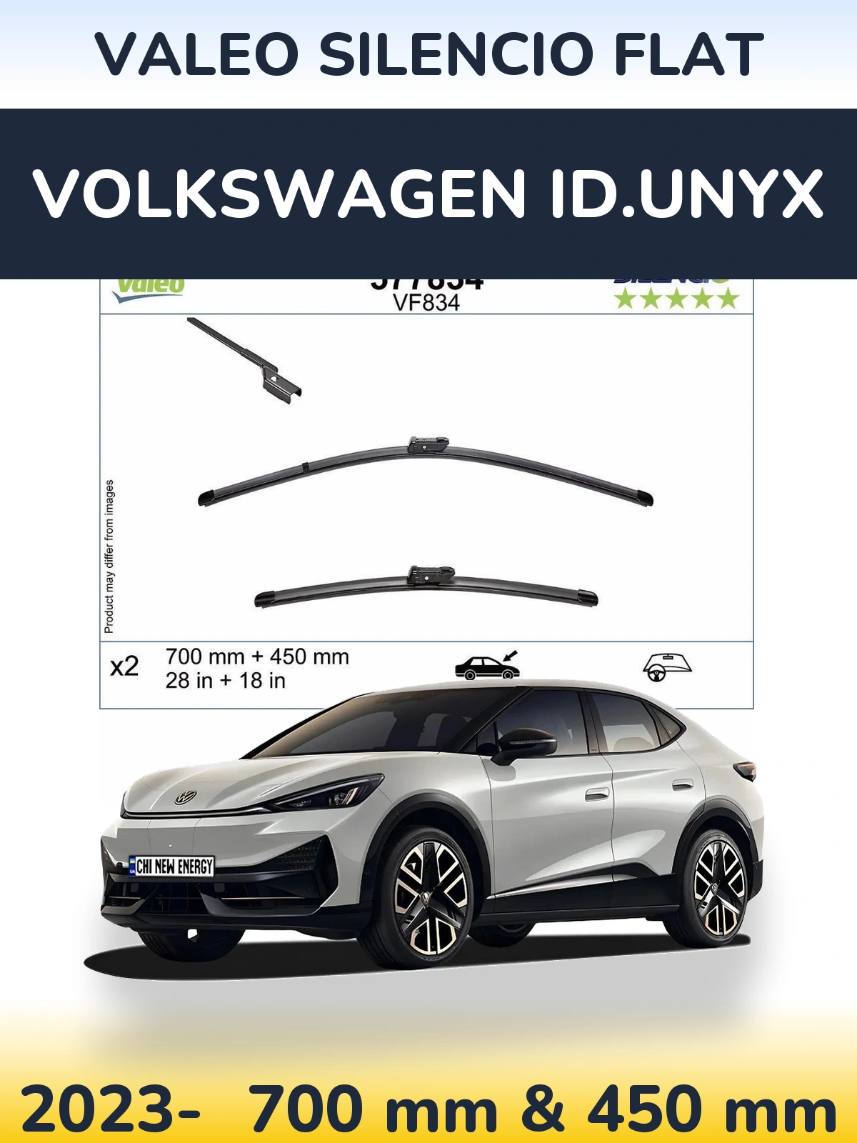 Комплект передних дворников Valeo Silencio Flat 700 & 450 мм для Volkswagen ID.UNYX 2023-2026