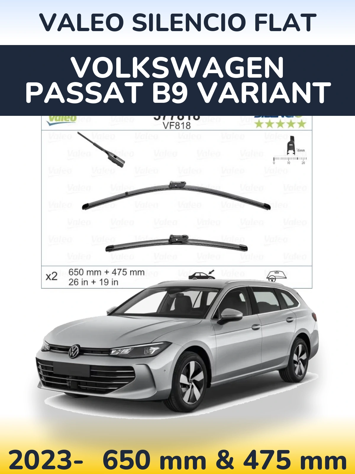 Torkarblad Valeo Silencio Flat för Volkswagen Passat B9 Variant