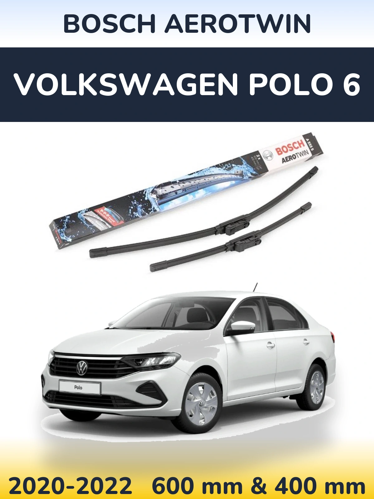 Комплект передніх щіток BOSCH AeroTwin 600 & 400 мм для Volkswagen Polo 6 2020-2022
