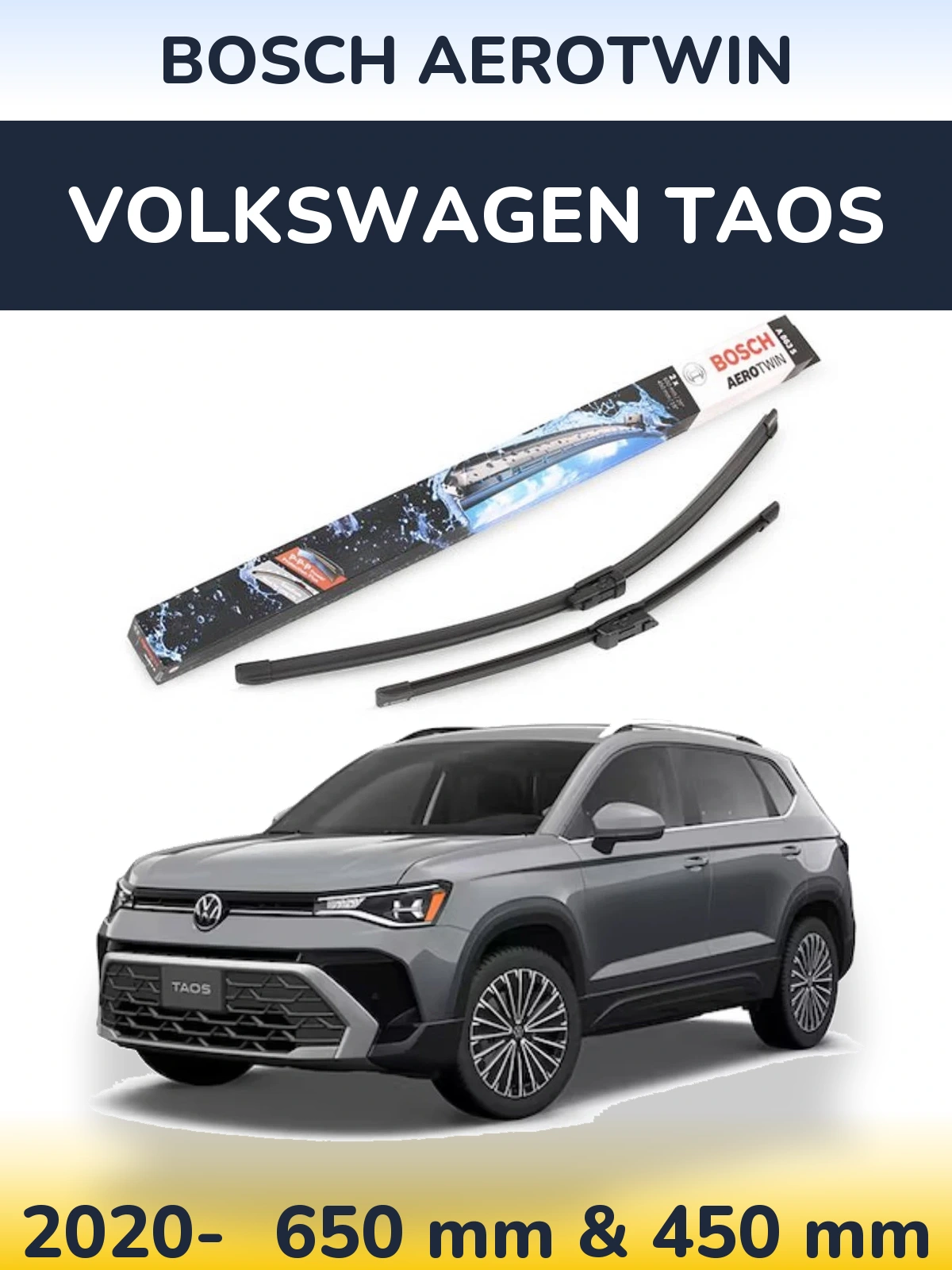 Комплект передніх щіток BOSCH AeroTwin 650 & 450 мм для Volkswagen Taos 2020-2026