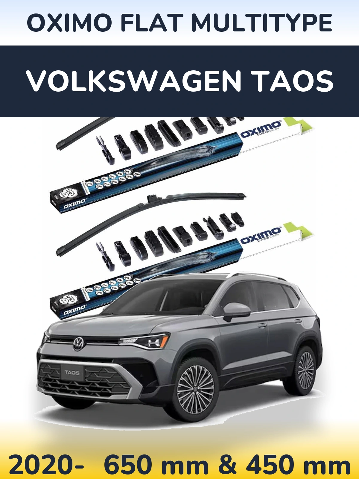 Комплект передних дворников Oximo Flat MultiТипe 650 & 450 мм для Volkswagen Taos 2020-2026