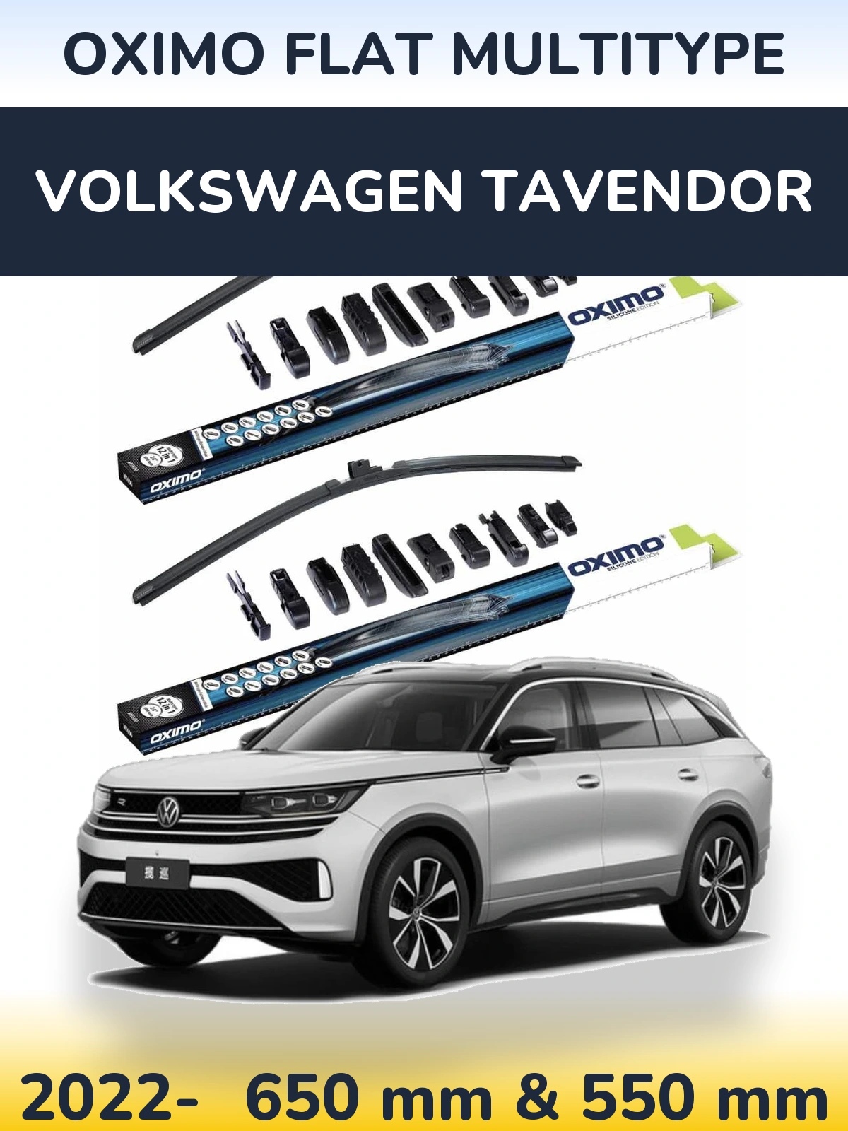 Front wiper blade set Oximo Flat MultiTypee 650 & 550 mm for Volkswagen Tavendor 2022-2026