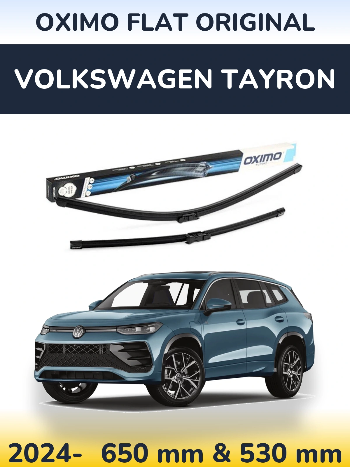 Комплект передних дворников Oximo Flat Original 650 & 530 мм для Volkswagen Tayron 2024-2026