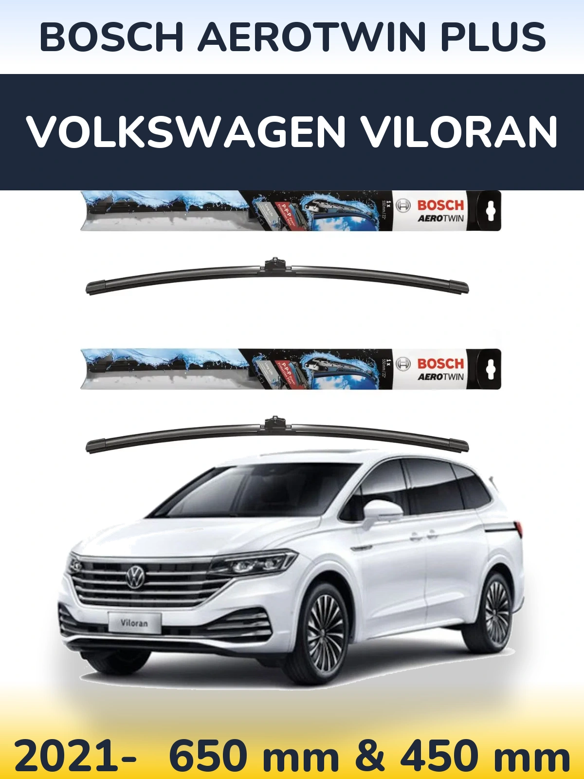 Комплект передніх щіток BOSCH AeroTwin Plus 650 & 450 мм для Volkswagen Viloran 2021-2026