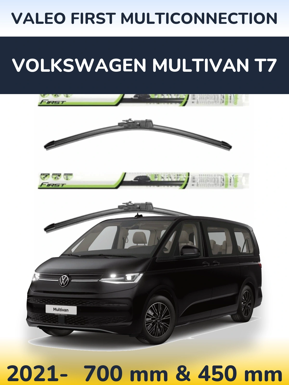 Комплект передних дворников Valeo First MultiConnection 700 & 450 мм для Volkswagen Multivan T7 2021-2026