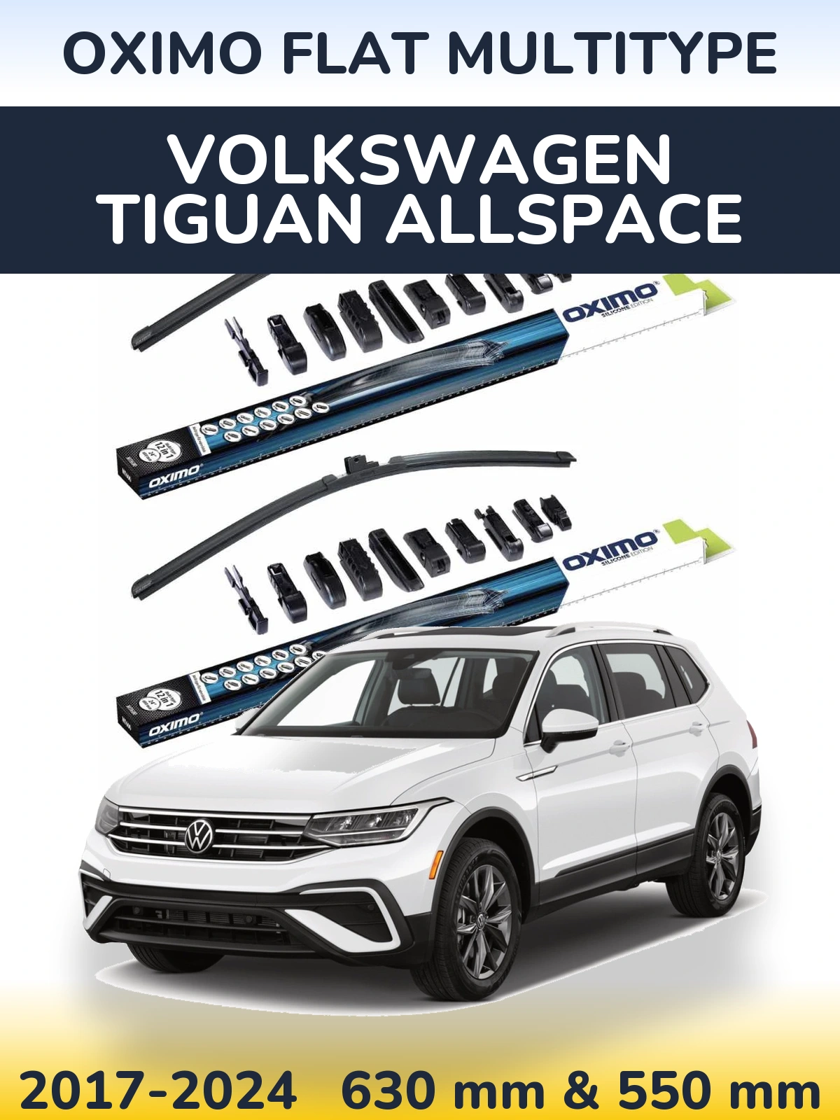 Комплект передніх щіток Oximo Flat MultiТипe 600 & 550 мм для Volkswagen Tiguan Allspace 2017-2024