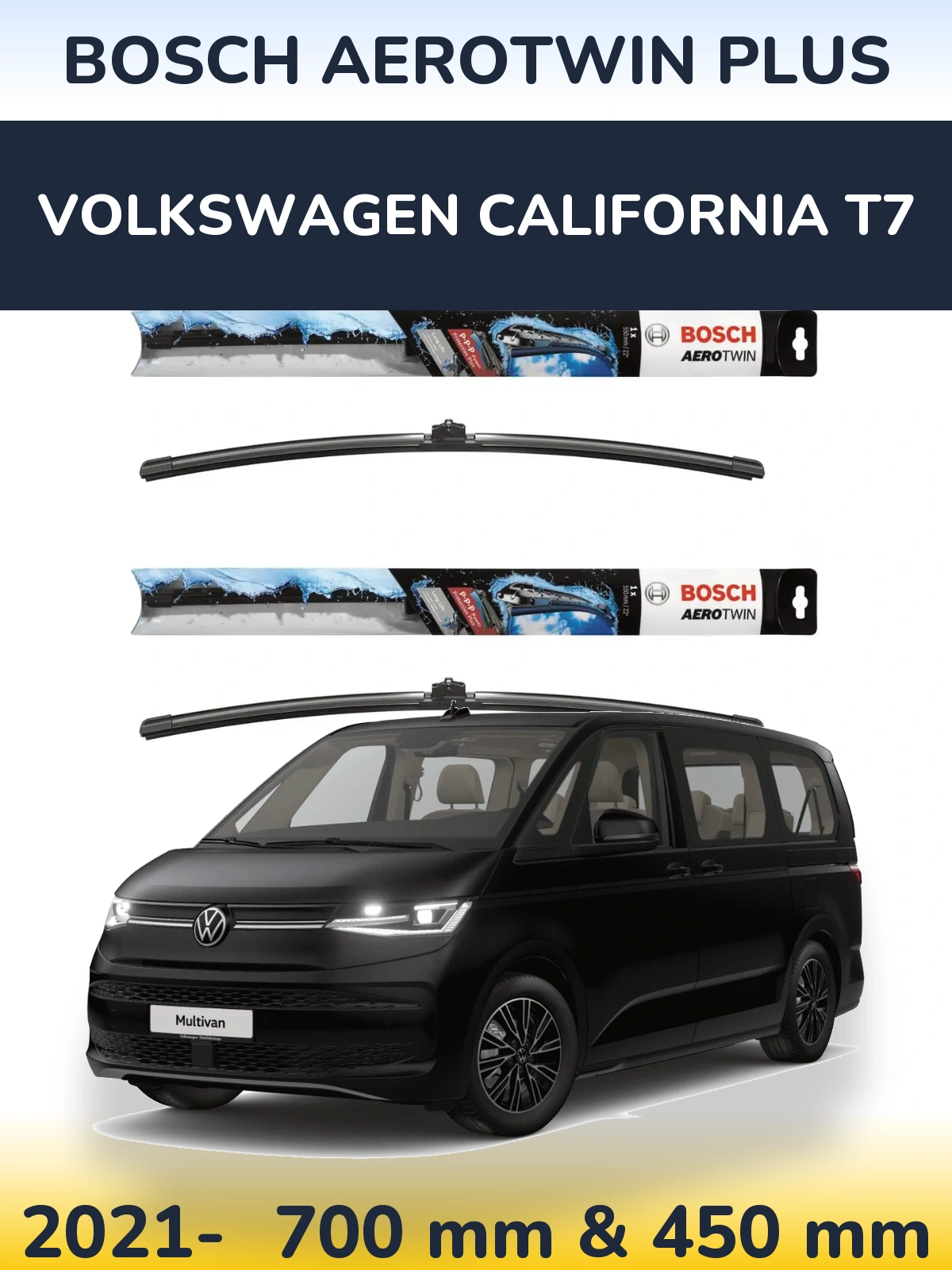 Комплект передних дворников BOSCH AeroTwin Plus 700 & 450 мм для Volkswagen California T7 2021-2026