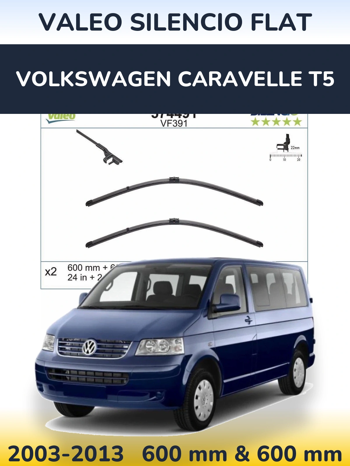 Torkarblad Valeo Silencio Flat för Volkswagen Caravelle T5