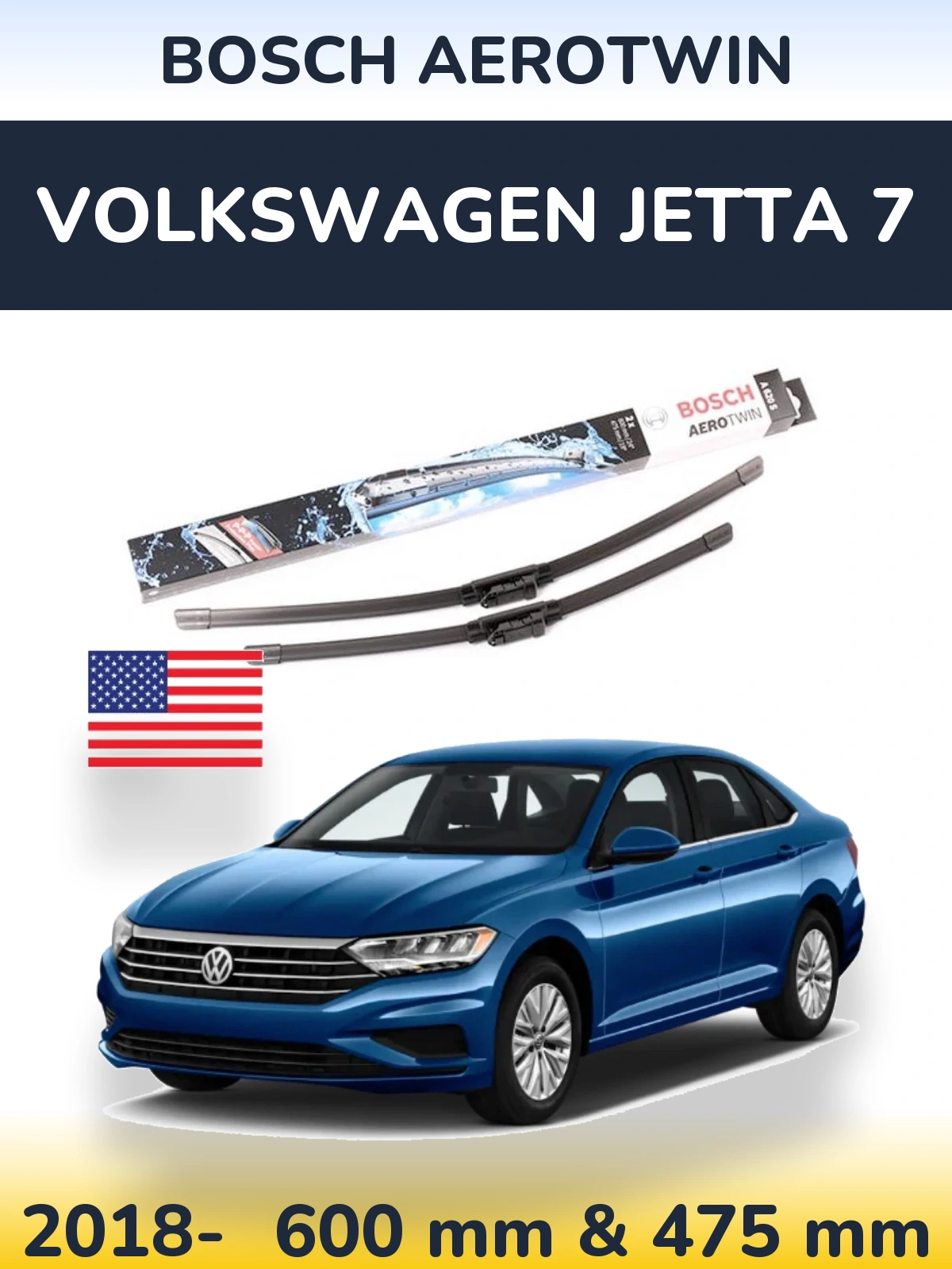 Комплект передних дворников BOSCH AeroTwin 600 & 475 мм для Volkswagen Jetta 7 2018-2026