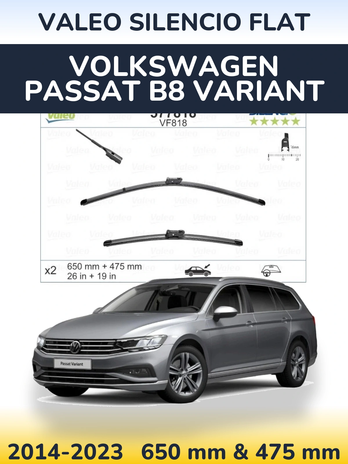 Torkarblad Valeo Silencio Flat för Volkswagen Passat B8 Variant