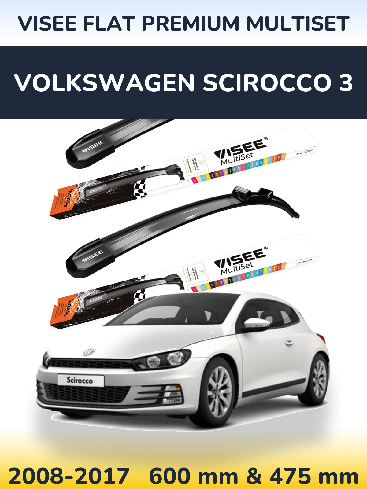 Torkarblad VISEE FLAT PREMIUM MultiSet för Volkswagen Scirocco 3