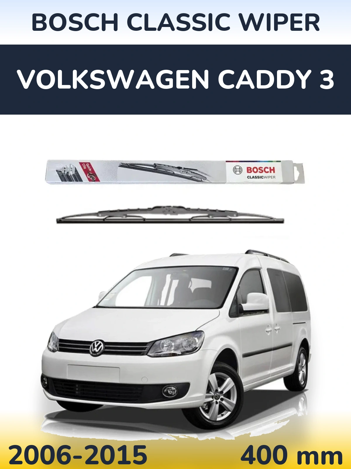 Rear wiper blade BOSCH Classic Wiper 400 mm for Volkswagen Caddy 3 2006-2015