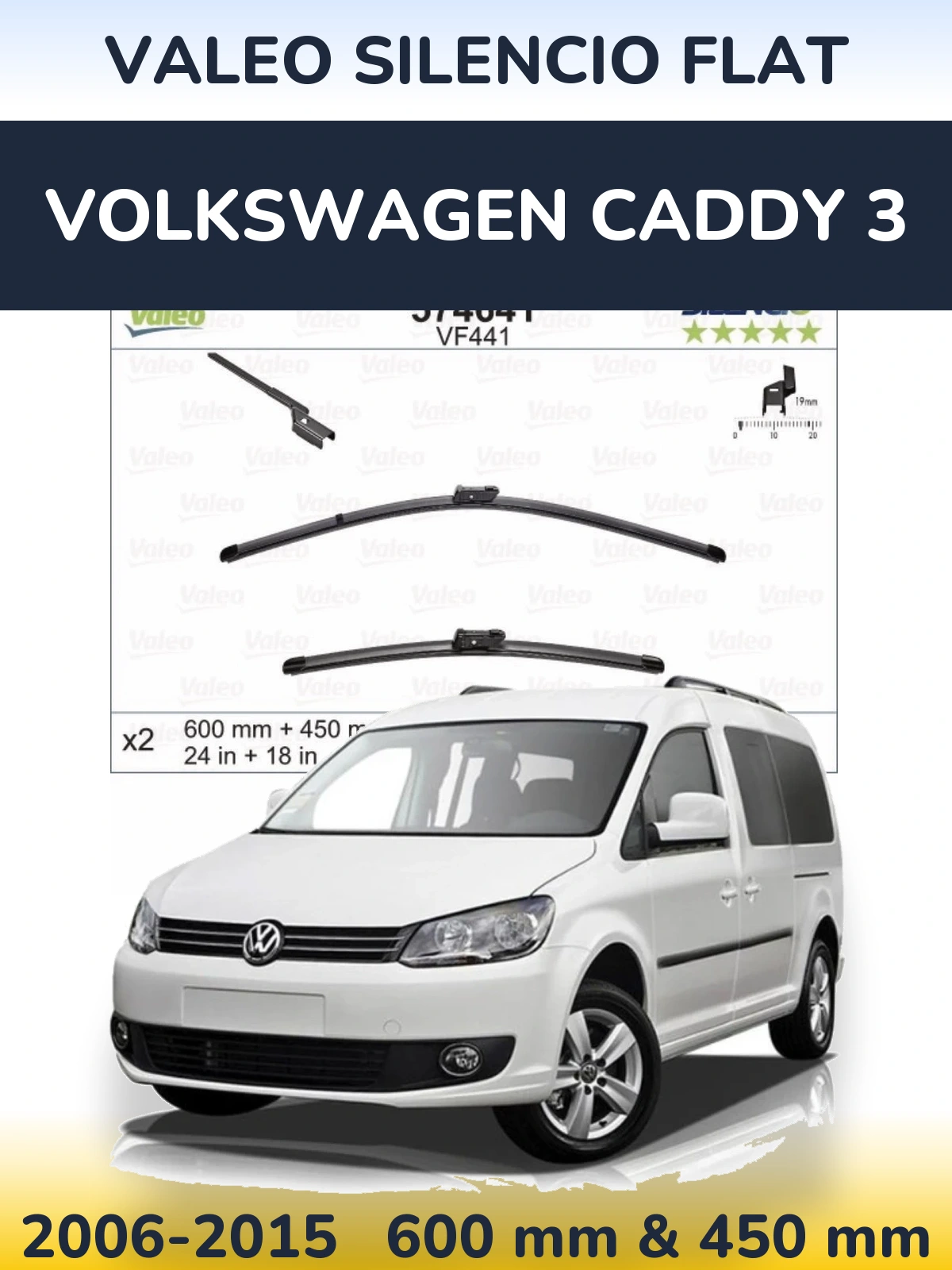 Комплект передних дворников Valeo Silencio Flat 600 & 450 мм для Volkswagen Caddy 3 2006-2015