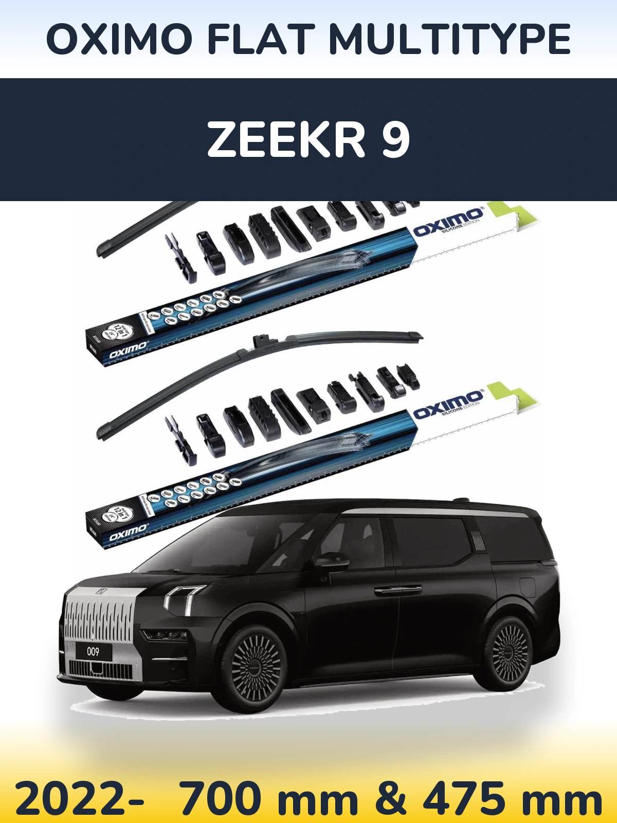 Комплект передних дворников Oximo Flat MultiТипe 700 & 475 мм для Zeekr 9 2022-2026