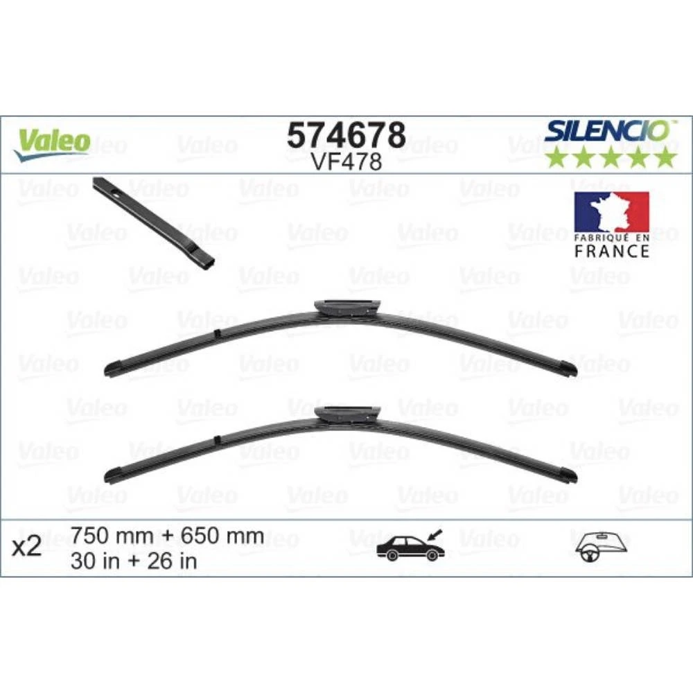 Комплект передніх щіток Valeo Silencio Flat 750 & 650 мм для Renault Scenic 3 2009-2016