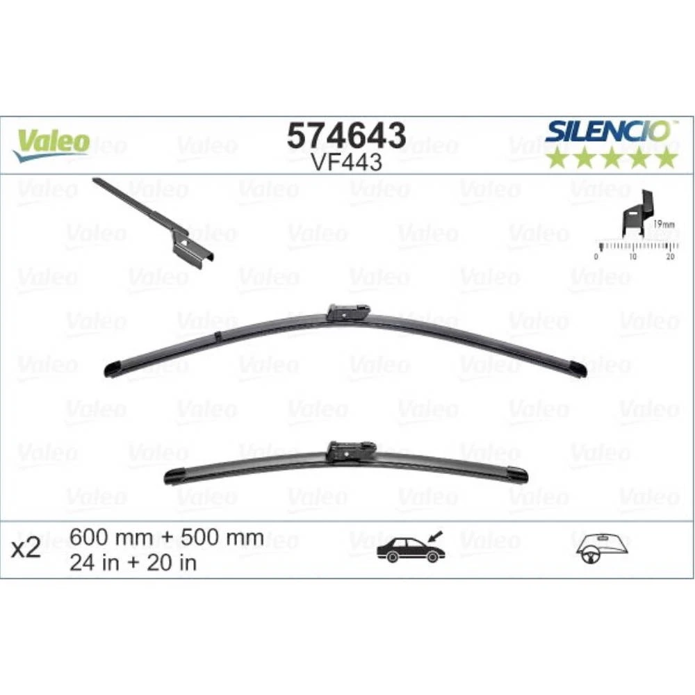 Front wiper blade set Valeo Silencio Flat 600 & 500 mm for Toyota 4Runner 6 2024-2026